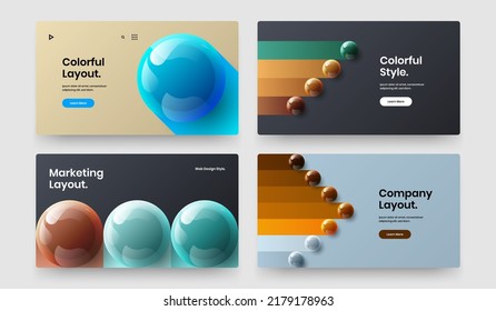 Minimalistic 3D balls handbill template bundle. Multicolored company cover vector design layout composition.