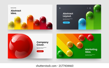 Minimalistic 3D balls horizontal cover template composition. Original site screen design vector illustration collection.