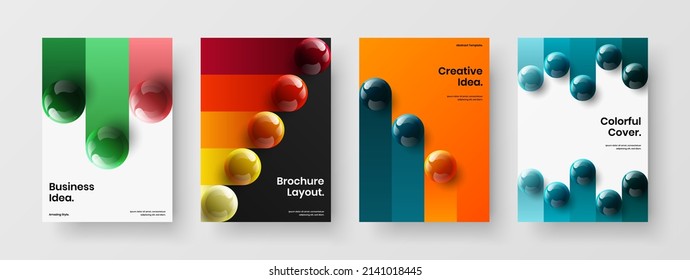 Minimalistic 3D balls journal cover layout composition. Modern poster A4 design vector concept set.