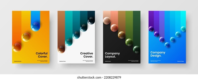 Minimalistic 3D balls leaflet concept set. Clean banner design vector illustration composition.