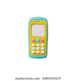 Minimalistic 3D illustration of a retro phone with a cute keyboard and screen on an isolated white background. Classic mobile phone in the form of a vector icon.