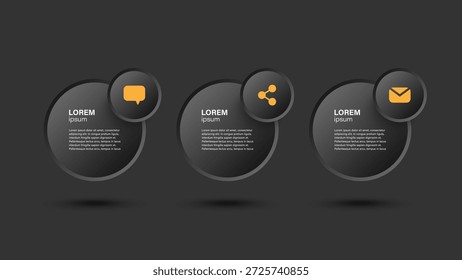 Plantilla minimalista de infografía 3D con Elementos redondos en tonos grises con acentos amarillos brillantes.
