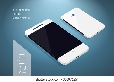 Minimalistic 3d isometric flat illustration of mobile phone. perspective view. Mockup generic smartphone. Template for infographics or presentation UI design