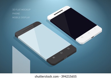Minimalistic 3d isometric flat illustration of mobile phone. perspective view. Mockup generic smartphone. Template for infographics or presentation UI design