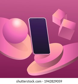 Minimalistic 3d isometric illustration cell phone. Smartphone perspective view. Side view. Template for infographics or presentation UI design interface.