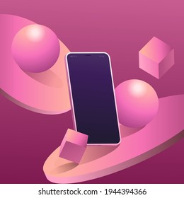 Minimalistic 3d isometric illustration cell phone. Smartphone perspective view. Side view. Template for infographics or presentation UI design interface.