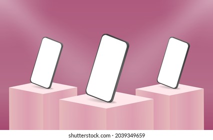 Minimalistic 3d isometric illustration cell phone. Smartphone perspective view. Side view. Template for infographics or presentation UI design interface.