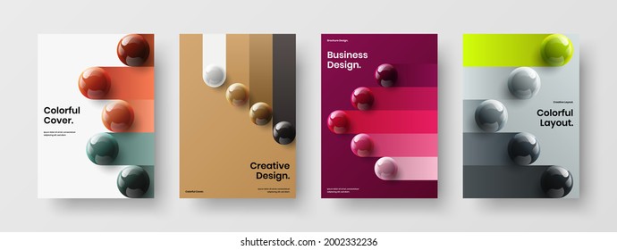 Minimalistic 3D orbs booklet layout bundle. Isolated catalog cover A4 design vector illustration set.
