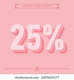 Icono minimalista del veinticinco por ciento del rosa 3d con efecto liso del Vector para la insignia moderna del descuento de la publicidad y el diseño en línea del negocio