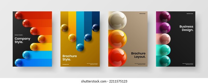 Minimalistic 3D spheres banner template composition. Original corporate brochure design vector concept bundle.