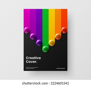 Mínimas esferas 3D cubriendo plantilla. Diseño vectorial de tarjeta postal A4 multicolor.