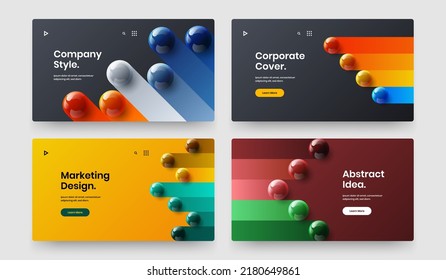 Conjunto de ilustraciones de portada de esferas 3D minimalistas. Conjunto de plantillas de diseño de vector de cubierta colorida.