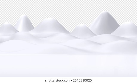 Minimalistisches 3D-Vektordesign von schneebedeckten Bergen und sanften Winterhügeln