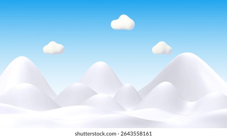 Ilustración vectorial 3D minimalista de colinas y nubes nevadas