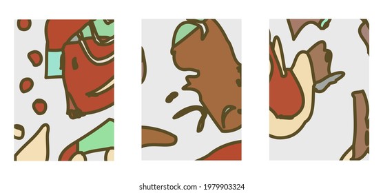 Minimalistic abstract art background set. Doodles various shapes texture. Fashionable concept cover, banner, poster, booklet.