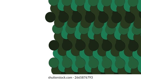 Una obra de arte abstracta minimalista que presenta círculos transculentos superpuestos en varios tonos de verde azulado, aqua y verde