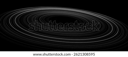 Minimalistic abstract backdrop. Concentric rings in space. Black hole concept with ring around and stars. Black outer space. Astronomy presentation cover. Vector illustration