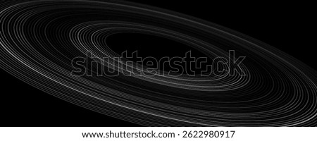 Minimalistic abstract backdrop. Concentric rings into black outer space. Black hole concept with ring around and stars. Astronomy presentation cover. Vector illustration