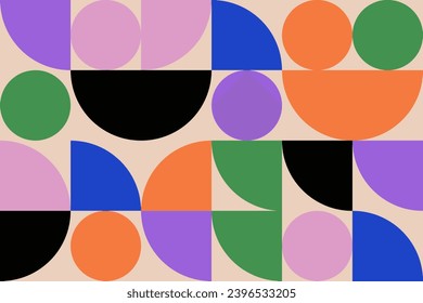Minimalistic abstract background with Bauhaus geometry shapes. Simple vector pattern. Trendy colorful design for web banner, branding package, business presentation, fabric print, wallpaper.