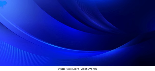 Minimalistic abstract background with deep blue flowing curves and gradient shading.