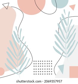 minimalistic abstract background. Delicate pastel colors, geometric shapes and floral prints, lines. For fabric, paper, cover stories, phone cases. Vector illustration