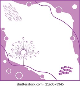 Minimalistic, abstract background in purple, lilac color with dandelion, round elements and place for text. 
Vector template for posts.
