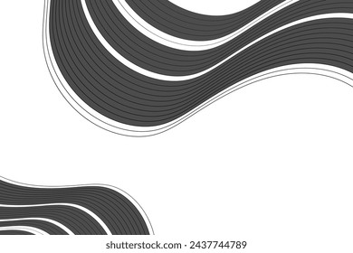 Fondo abstracto minimalista con ondas, patrón de curva, efecto 3d, líneas. Vector dinámico. Colores blanco, gris y negro.