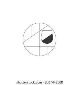 Minimalistic abstract black and white logo for alcoholic bar, shop, restaurant. Glass for red wine. Nothing extra. Vector illustration symbol.