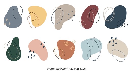 Unas figuras abstractas de boho minimalistas. Diseño para afiches, invitación, tarjeta de saludo, fondo. Ilustración vectorial dibujada por mano