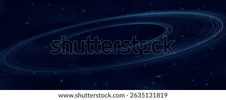 Minimalistic abstract concentric rings in black outer space. Black hole concept with ring around and shining stars. Astronomy or astrology presentation cover. Vector illustration