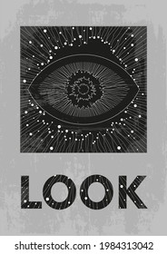 Minimalistic abstract cover design. Abstract eye on a dark background. Modern design of covers, magazines, merch for t-shirt