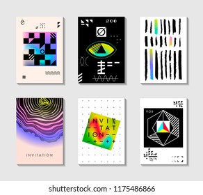 Minimalistic abstract cover set. Compositions with geometric objects. Modern design of covers, magazines, invitations