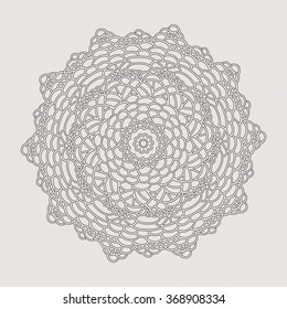 Minimalistic abstract design element, bohemian deco element, black lace.  Guilloche Rosette.