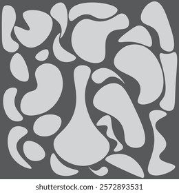 Minimalistic abstract design featuring irregular black organic shapes arranged on a clean white background. Perfect for use in modern graphic design, digital art.