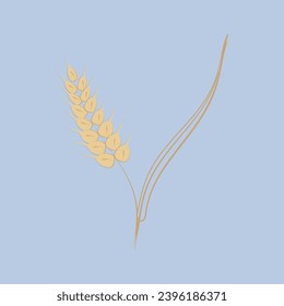 Minimalistic abstract drawing of a bunch of wheat ear in pastel blue and yellow tones