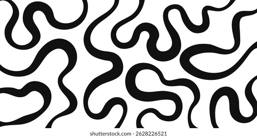 Minimalistic abstract dynamic black wavy line pattern isolated on a transparent background. Perfect for modern designs, branding, and typography projects. Vector illustration
