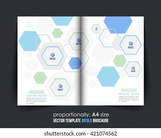 Minimalistic Abstract Elements Bi-Fold Brochure Design. Corporate Leaflet, Clean Cover Template, Blurred Background