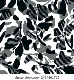 Patrón floral abstracto minimalista. Impresión moderna en color negro sobre un fondo claro. Ideal para el diseño textil, salvapantallas, cubiertas, tarjetas, invitaciones y carteles.