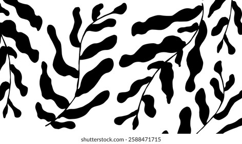 Minimalistic abstract floral pattern. Modern print in black color on a white background. Ideal for textile design, screensavers, covers, cards, invitations and posters. Vector bg poster.