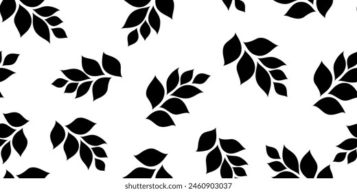 Minimalistic abstract floral seamless pattern. Modern print in black and white background. Ideal for textile design, screensavers, covers, cards, invitations and posters. Vector illustration