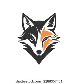 a minimalistic abstract fox head logo in a simple flat design style