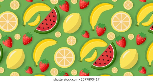 Minimalistic  abstract fruit pattern seamless background. Modern strawberry,orange,banana,  Perfect for textile design, screensavers, covers, cards, invitations and posters or summer background