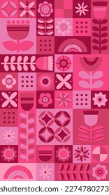 Minimalistic abstract geometric pattern. Modern repeatable monochrome pattern tile design. Vector illustration. Magenta vertical background. Hand drawn style.