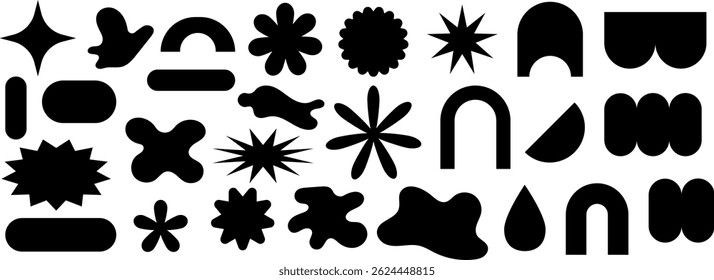 Minimalistic abstract and geometric shapes. Solid black forms ideal for modern compositions, branding, logos, web design, and pattern creation. Vector EPS 10