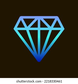 minimalistic abstract gradient neon blue line art sign of diamond