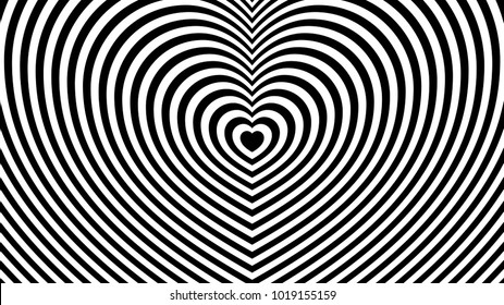 Minimalistic abstract hypnotic pattern. Futuristic minimal ornament in the form of stripes repeating the shape of an endless heart. Optical illusion of movement.