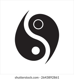 A minimalistic abstract icon inspired by the yin-yang concept, presented as a split water drop. The white design flows with smooth curvature and symmetrical contrast, representing balance and duality,