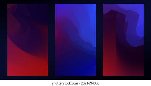 Minimalistic abstract illustration  Blurred gradient deep blue   red colors  light   shadow  3d effect  Set vector background for poster  flyer  banner  social media post phone wallpaper 