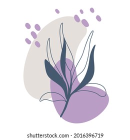 Minimalistic abstract illustration. Poster with decorative branch and abstract color spots. Design for poster, postcard, brochure, cover design. Modern abstract vector illustration.