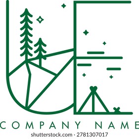 Minimalistic Abstract Initial Letter UE Nature Outdoor Line Art Logo Design